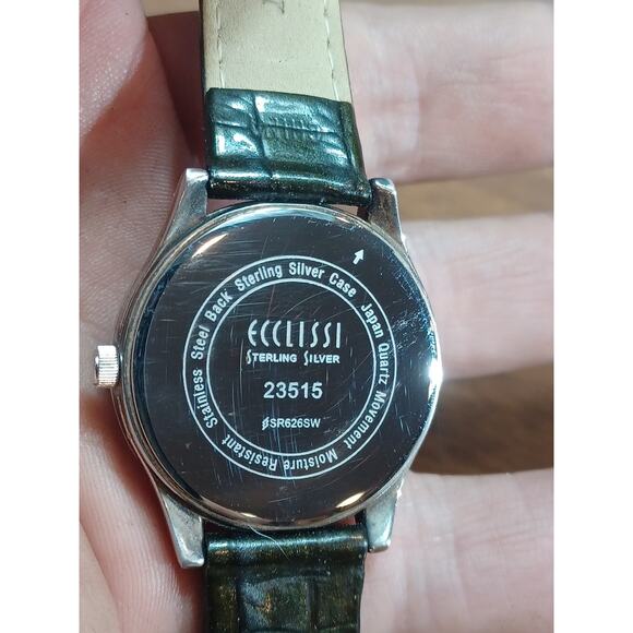 Designer Ecclissi Ladies Sterling Silver Case & Genuine Leather Strap Watch - Picture 3 of 12